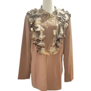 champagne italy Elegant mocha Brown ruffled suit Blazer & top 14